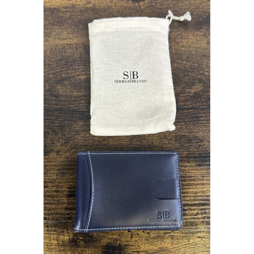 Serman Brands Leather RFID Blocking Slim Bifold Wallet Altlantic Blue Minimalist - Picture 14 of 14